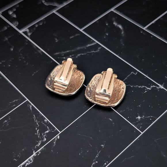 Vintage Ernst Gideon Bek Clip On Earrings Gold Tone & Blue-ish Teal Undertones - Picture 5 of 5